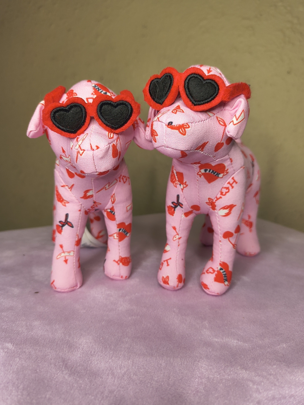 PINK Victoria's Secret Pink Heart-Print Plush Dog Toy with Red Heart Sunglasses